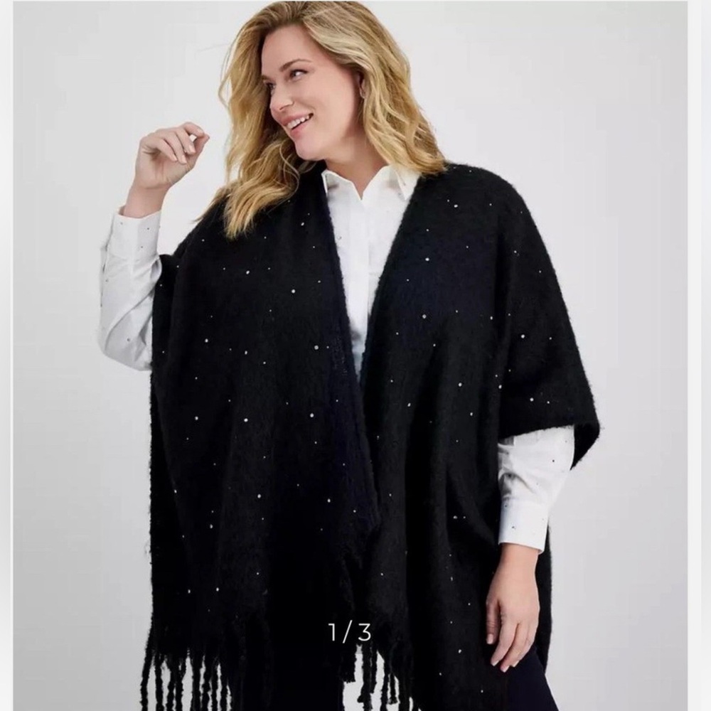 NEW Women’s INC Black Knit Crystal Embellished Topper Wrap